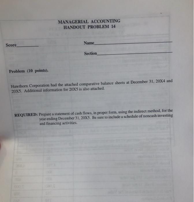  MANAGERIAL ACCOUNTING HANDOUT PROBLEM 14 Name Score Section Problem (10 points).