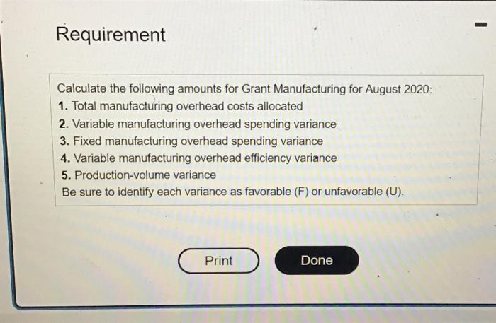 output units requiring 193,200 DMLH was produced during August 2020. Manufacturing overhead