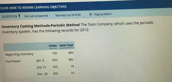  CLICK HERE TO REVIEW LEARNING OBJECTIVES QUESTION 1 Not yet answered