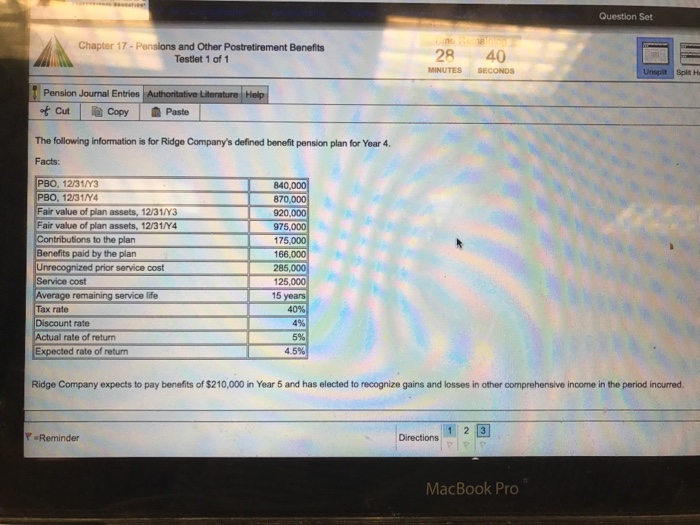  Question Set no e Chapter 17-Pensions and Other Postretirement Benefits Testlet