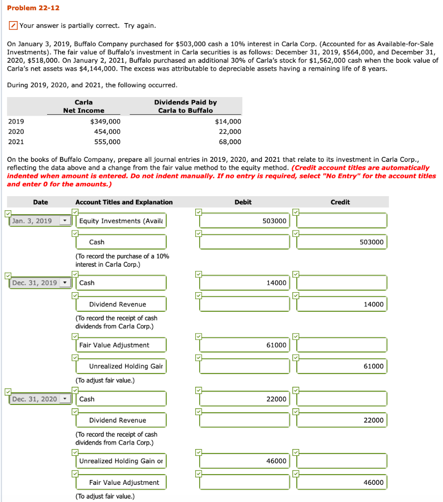  Please help! :( Problem 22-12 Your answer is partially correct. Try