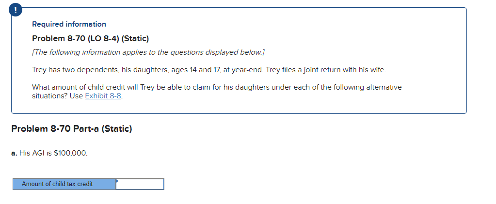 Required information Problem 8-70 (LO 8-4) (Static) [The following information applies