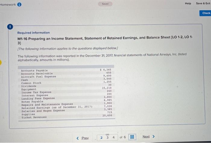  Seved Help Homework Save & Exit Check Required information M1-16 Preparing