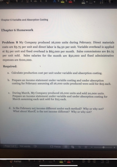  Just follow spreadsheet format Chapter 6 Varlable and Absorption Costing jChapter
