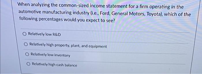  When analyzing the common-sized income statement for a firm operating in
