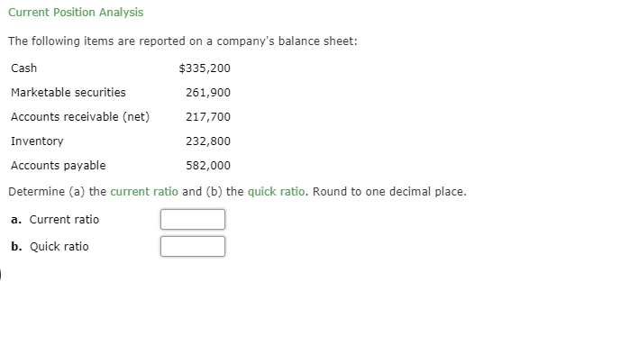  Current Position Analysis The following items are reported on a company's