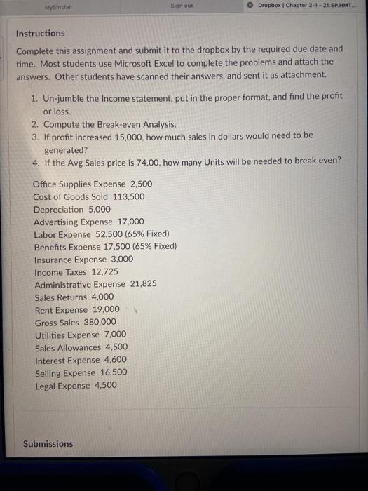  My Sinclair Signaut Dropbox 1 Chapter 3-1 - 21.SP.HMT... Instructions Complete