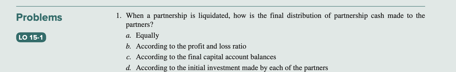 Why? 1. When a partnership is liquidated, how is the final distribution
