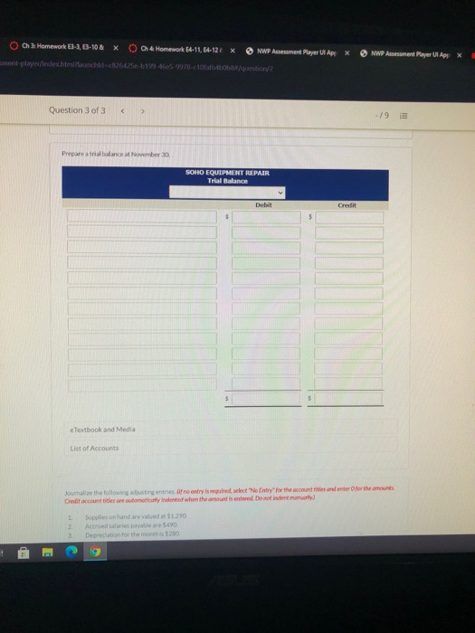 possed in the previous question) Cash 3310 11/1 Bal y > Accounts