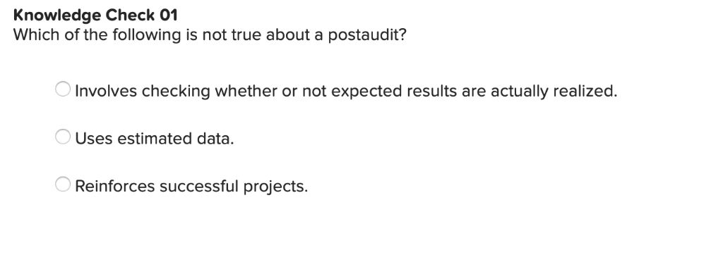 return accounting rate of return Knowledge Check 01 Which of the following