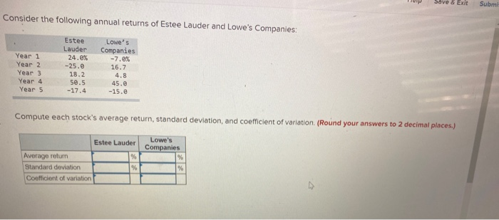  Mulp Save & Ext Submi Consider the following annual returns of