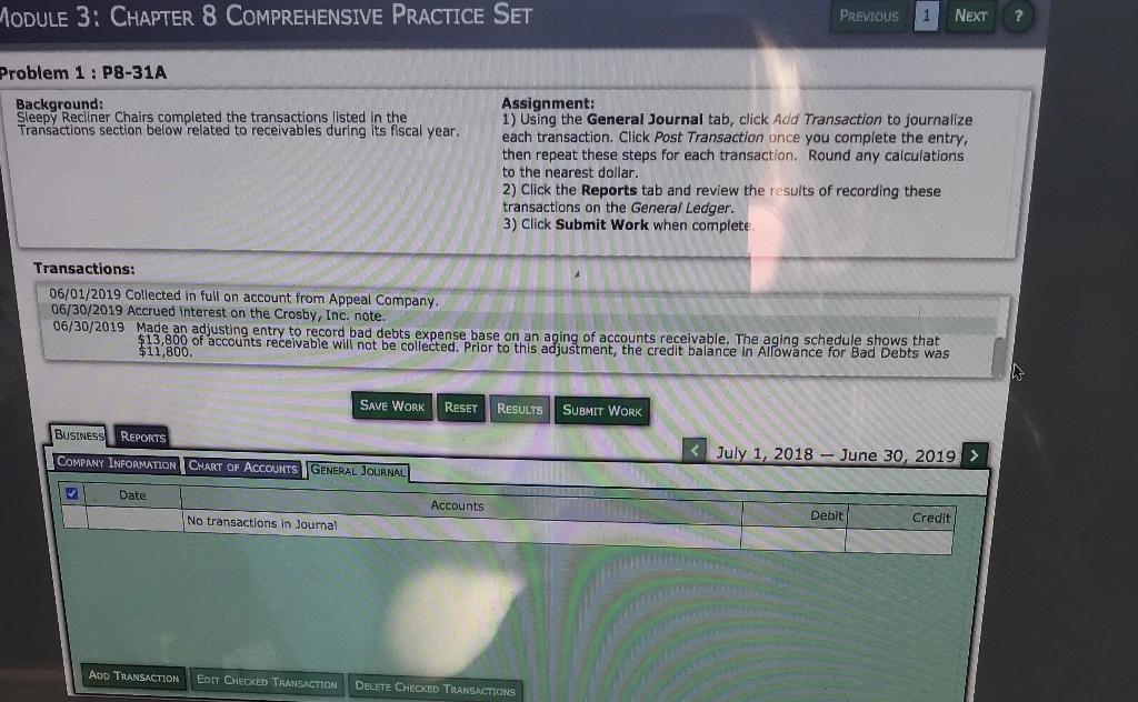 P8-31A Background: Sleepy Recliner Chairs completed the transactions listed in the Transactions