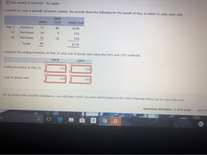  X] your answer is incorrect. Try again. Concord Co. uses a