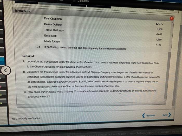 allowance methods Instructions Chart of Accounts Journal Final Question Instructions The following