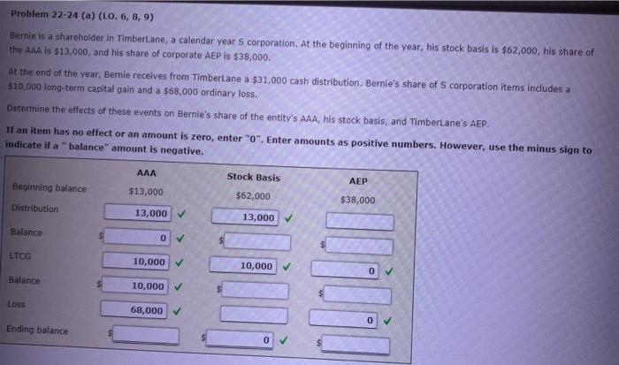  Problem 22-24 (a) (LO. 6, 8, 9) Bernie is a shareholder