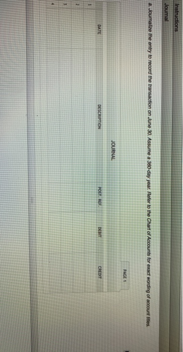 note I Journal Instructions Chart of Accounts Instructions On June 30, Colins