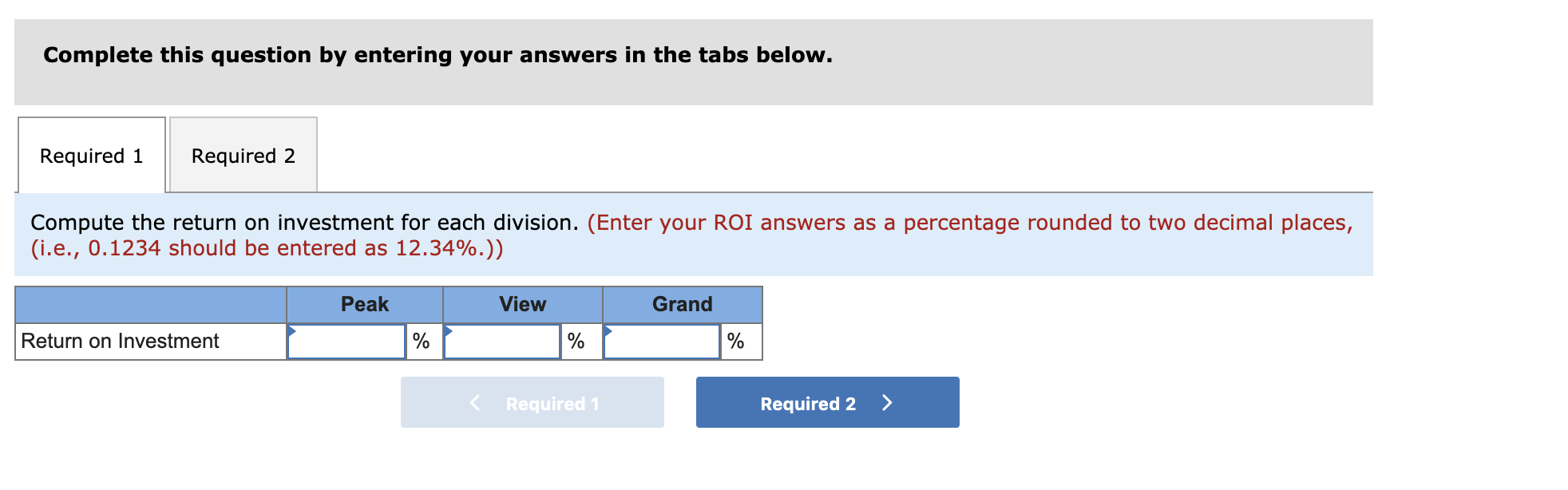 (LO 10-4, 10-5] Luke Company has three divisions: Peak, View, and Grand.