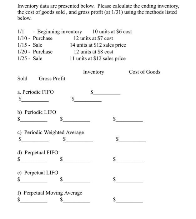  Inventory data are presented below. Please calculate the ending inventory, the