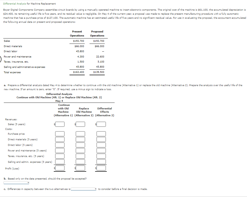  Differential Analysis for Machine Replacement the following annual data on present
