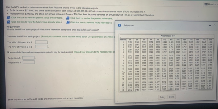  IN Question Use the NPV method to determine whether Root Products