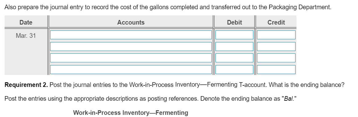 process (bottles). Data from the month of March for the Fermenting Department
