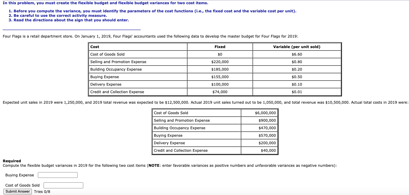 In this problem, you must create the flexible budget and flexible