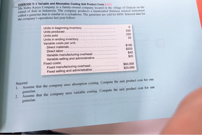  EXERCISE 5-1 Variable and Absorption Costing Unit Product Costs LO1] Ida