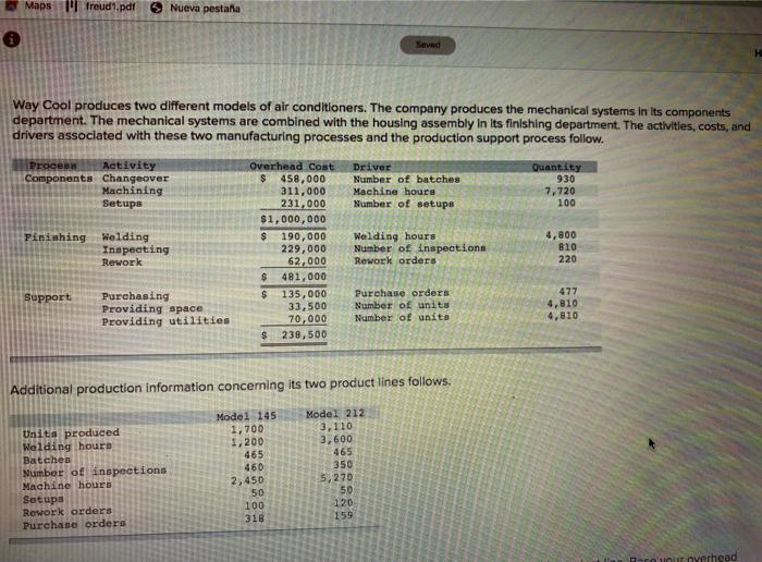 Activity Overhead cout Driver Quantity Components Changeover 458,000 Number of batches 930