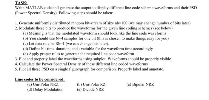  TASK: Write MATLAB code and generate the output to display different