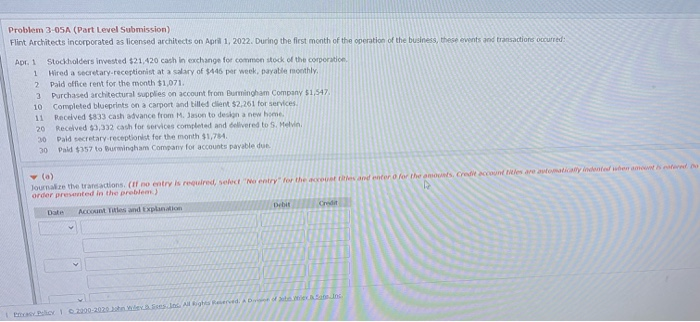  Problem 3-05A (Part Level Submission) Flint Architects incorporated as licensed architects