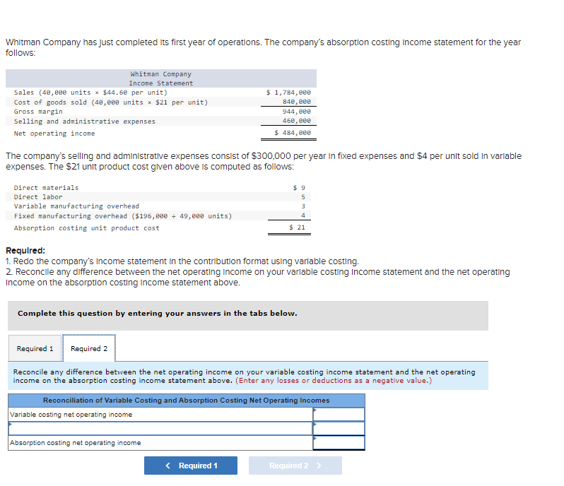 and reconcile any difference between the net operating income on your variable