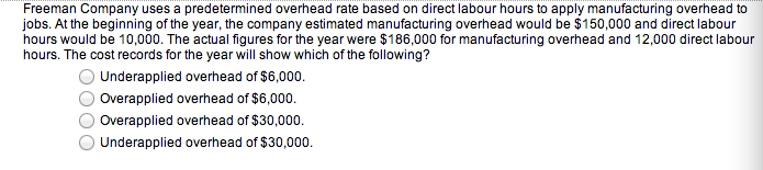 Accounting Help Freeman Company uses a predetermined overhead rate based on direct