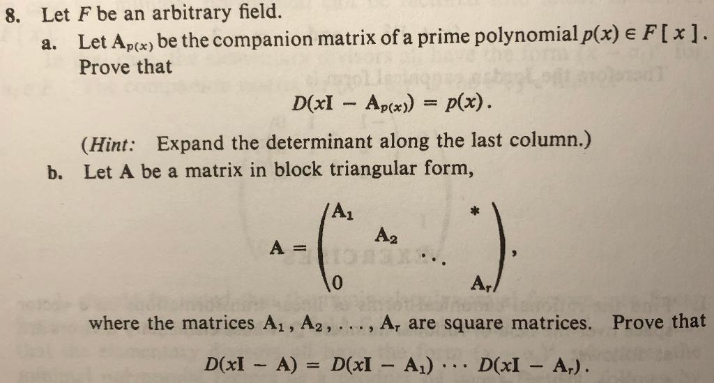 8. Let F be an arbitrary field. Let Ap(x) be the