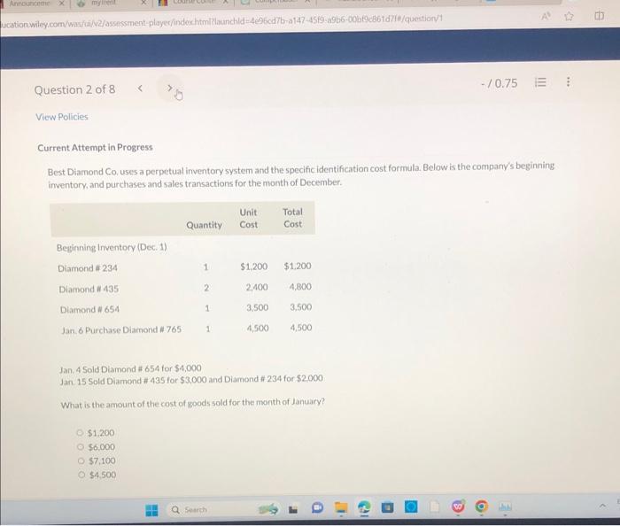  Current Attempt in Progress Best Diamond Co, uses a perpetual inventory