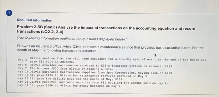 Analyze the impact of transactions on the accounting equation and record transactions
