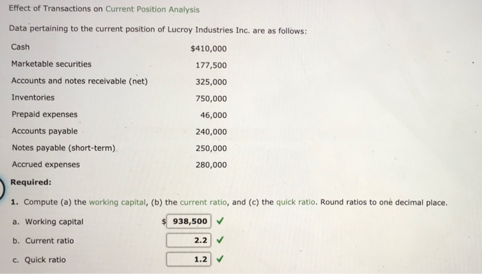  please show work Effect of Transactions on Current Position Analysis Data
