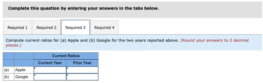 income Net sales Current assets Current liabilities Apple Current Year Prior Year