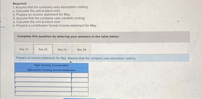 High Country, Incorporated, produces and sells many recreational products. The company has