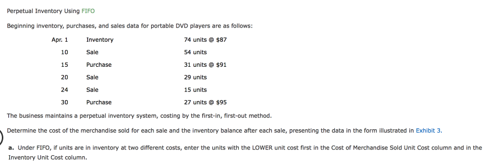 Perpetual Inventory Using FIFO Beginning inventory, purchases, and sales data for