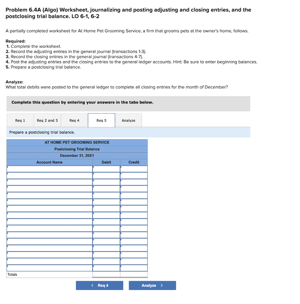 the owner's home, follows. Required: 1. Complete the worksheet. 2. Record the