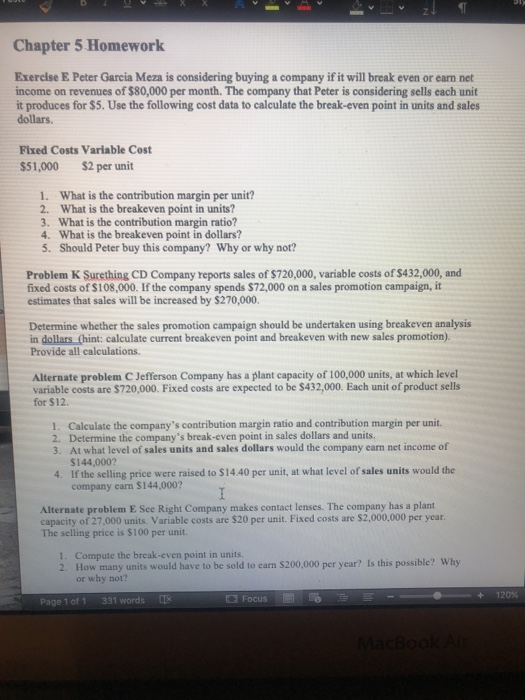  Chapter 5 Homework Exercise E Peter Garcia Meza is considering buying