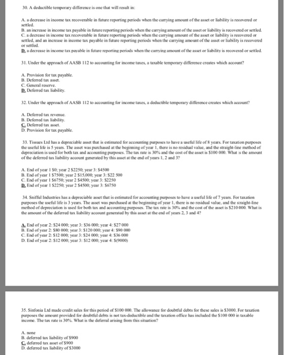  multiple choice multiple choice 30. A deductible temporary difference is one