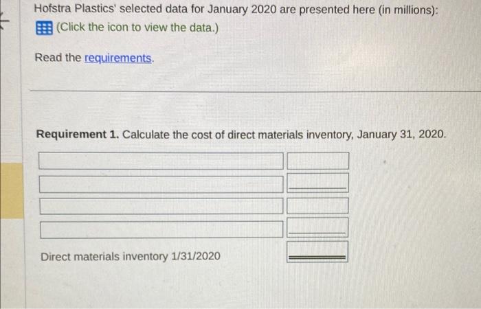  Could use help here. Thanks! Hofstra Plastics' selected data for January