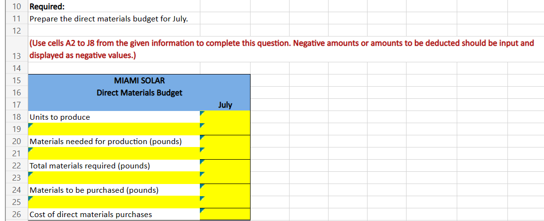 Reference cells, instead of entering values. Example: =B3+C3 2 Miami Solar manufactures