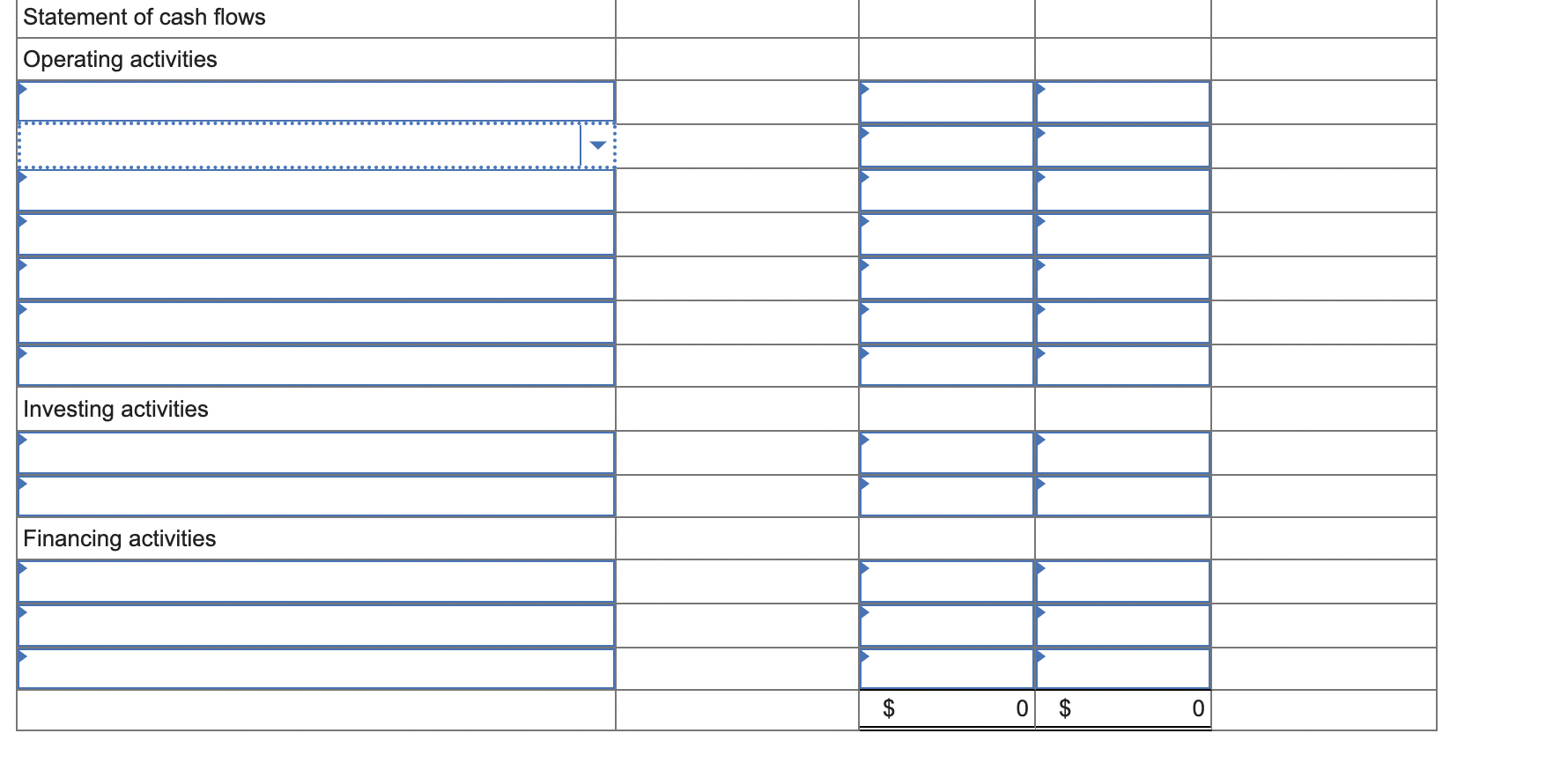 current assets and current liabilities Increase in accounts receivable \\( (19,000) \\)