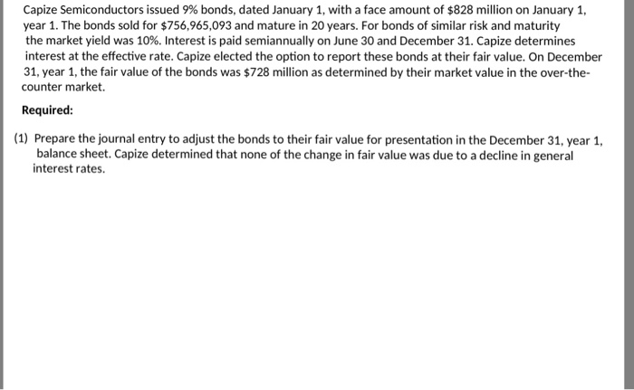  Capize Semiconductors issued 9% bonds, dated January 1, with a face