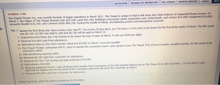 from customers for admissions. RESOURCES Using T-accounts, enter the beginning balances to