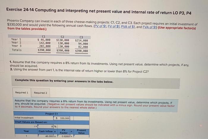  Exercise 24-14 Computing and interpreting net present value and internal rate