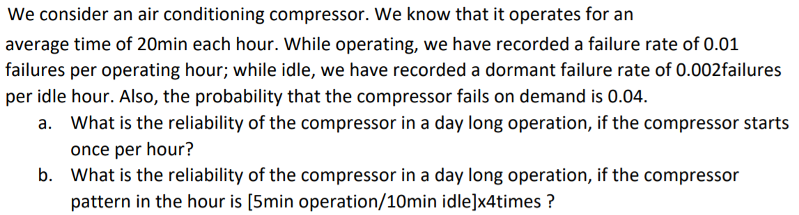We consider an air conditioning compressor. We know that it operates