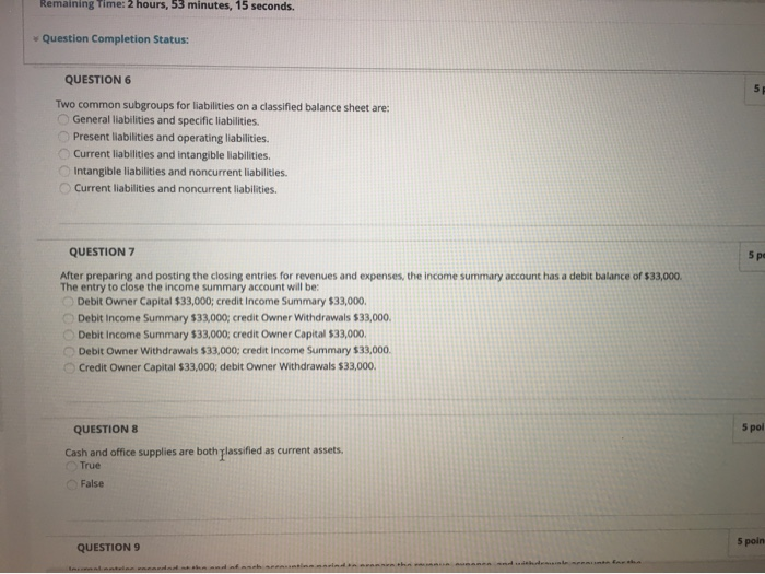  Remaining Time: 2 hours, 53 minutes, 15 seconds. Question Completion Status: